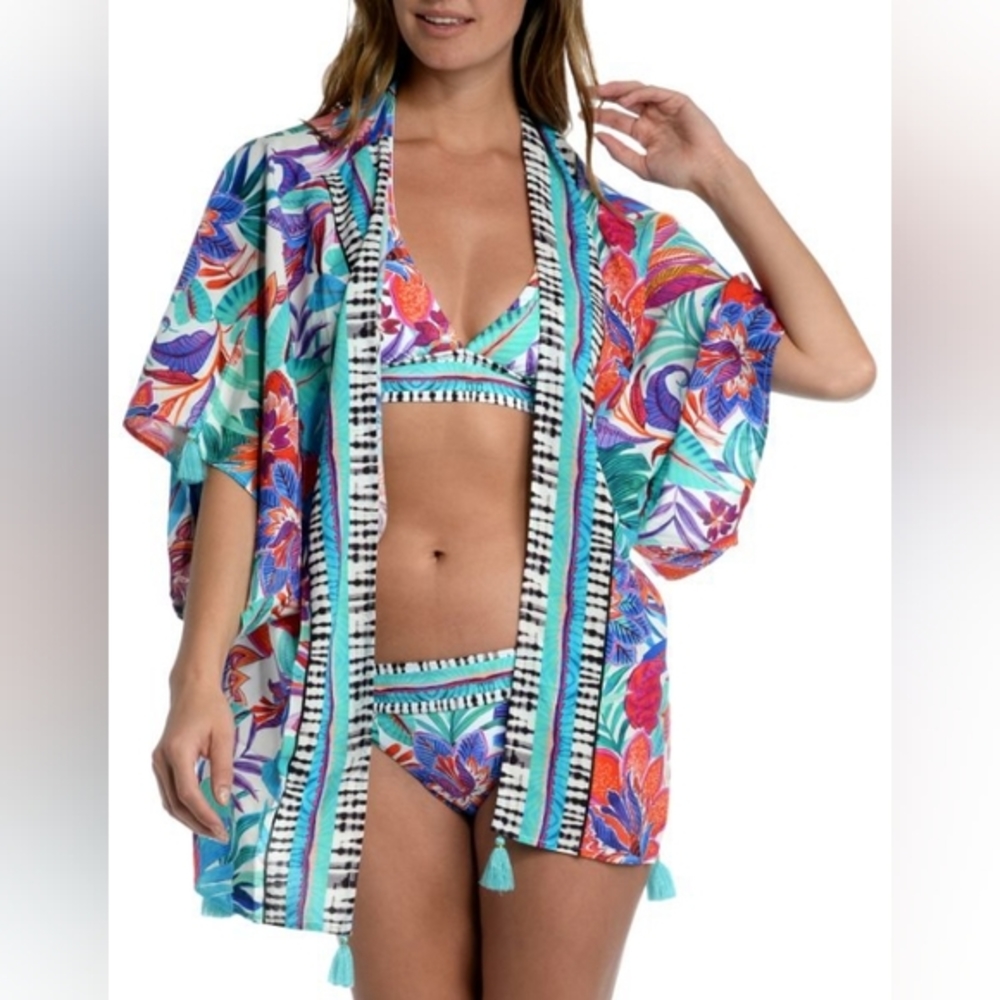 La Blanca Tropics of Tropez Tropical Print Kimono Cover-Up Multicolor One Size